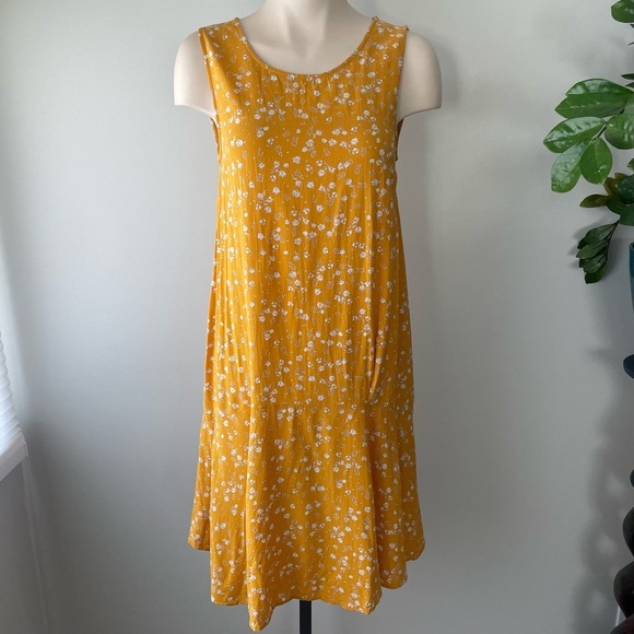 Ichi Mustard Yellow Floral Sleeveless Tank Midi Dress Drop Waist Size 38 - Picture 1 of 9